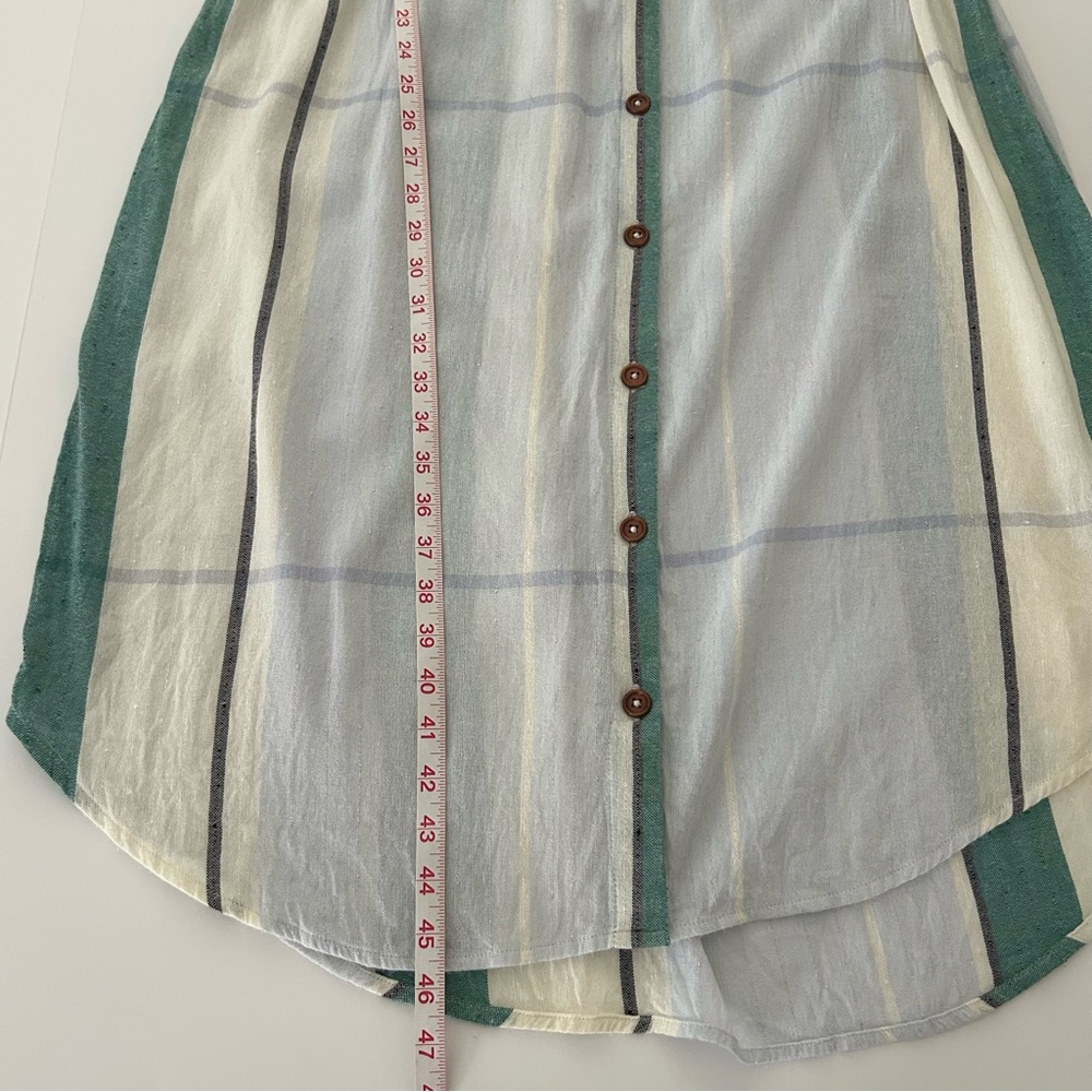 Oneill Reid Multi Striped White Green Button Up Plunge V-Neck Midi Dress Small - Picture 13 of 15